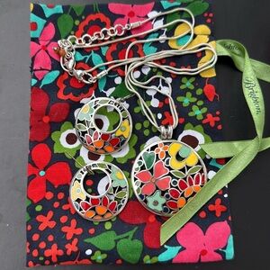 Brighton Enamel Colorful Floral Pendant Necklace and Earring Set